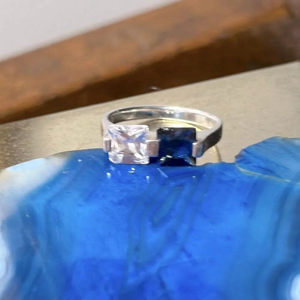 Sterling Silver Vintage Minimalist Ring with Blue and Clear Stones